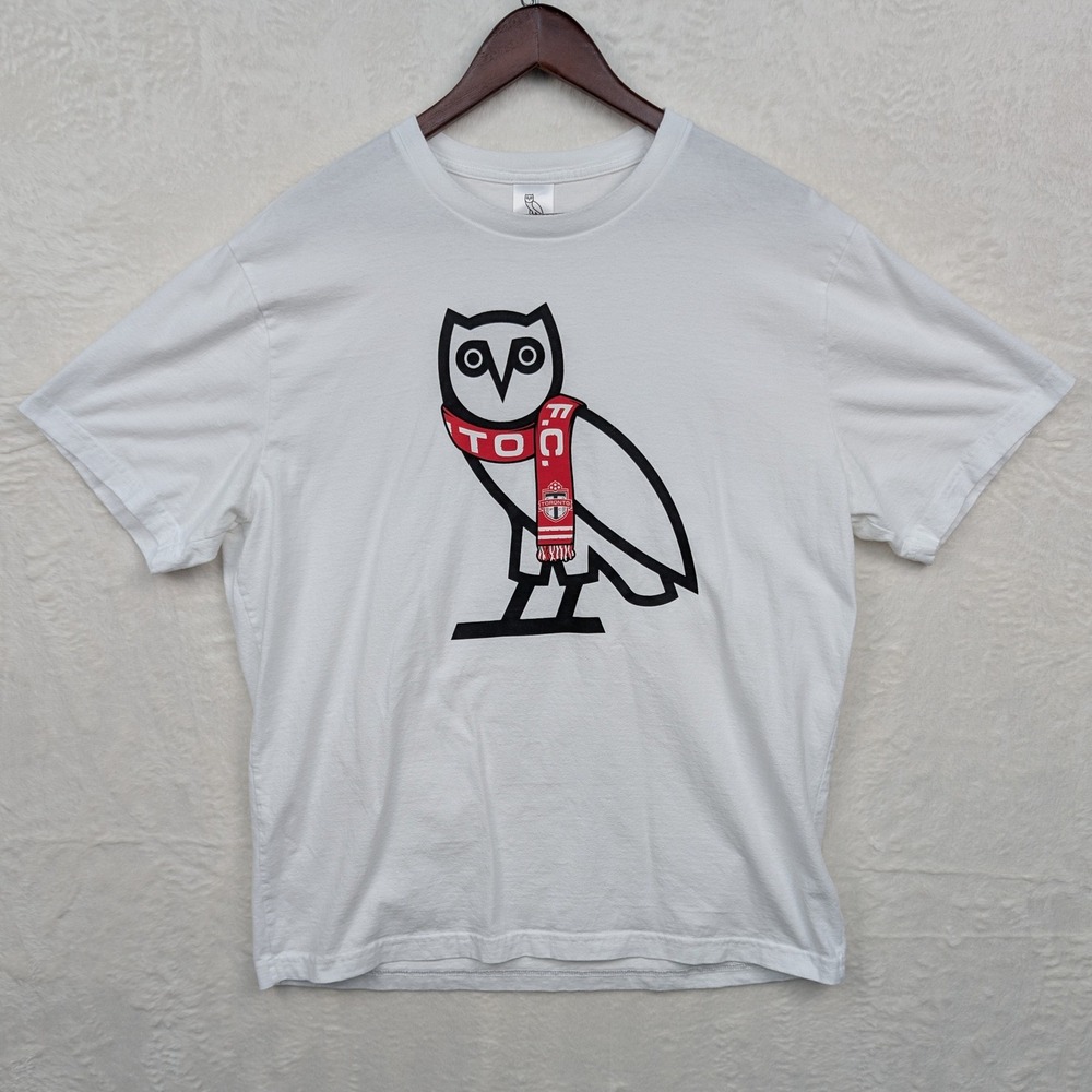 OVO x Toronto FC T-Shirt Men's L White Drake Owl Scarf‎ MLS Soccer Streetwear